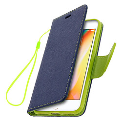 Avizar Étui iPhone 7 et 8 Porte-carte Support vidéo Fancy Style bleu nuit et vert pomme