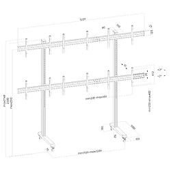 Kimex Support sur pieds pour 6 écrans TV 50''-55'' - Hauteur 240 cm - A roulettes