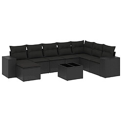 Maison Chic Salon de jardin 9 pcs avec coussins | Ensemble de Table et chaises | Mobilier d'Extérieur noir résine tressée -GKD65406