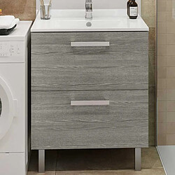 Dansmamaison Ensemble meuble salle de bain 60 cm Gris + Vasque + Miroir - NOLET