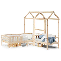 Vidaxl Ensemble de lit et de banc avec toit 75x190 cm bois pin massif