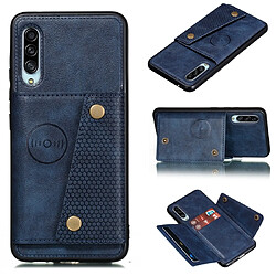 Wewoo Coque Rigide Pour Galaxy A90 5G Etui de protection magnétique antichoc PU + TPU avec fentes cartes Bleu