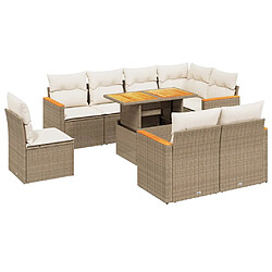 vidaXL Salon de jardin avec coussins 9 pcs beige résine tressée