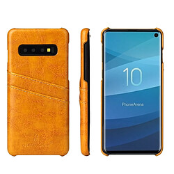 Wewoo Coque Rigide Etui en cuir Fierre Shann Retro Oil cire PU pour Galaxy S10 avec fentes cartes Jaune