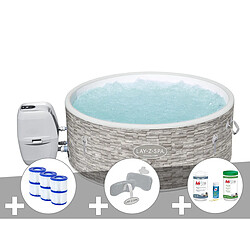 Kit spa gonflable Bestway Lay-Z-Spa Vancouver rond Airjet Plus 3/5 places + 6 filtres + Kit traitement brome + 2 appuie-têtes