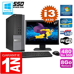 PC DELL 7020 SFF Core I3-4130 Ram 8Go Disque 480 Go SSD Wifi W7 Ecran 27" - Occasion