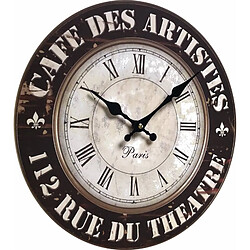 L'Héritier Du Temps Horloge Murale Pendule Ronde de Cuisine ou Salon en Bois et Papier Café Des Artistes 4x34x34cm