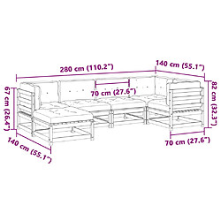 vidaXL Salon de jardin 6 pcs avec coussins cire marron bois pin massif pas cher