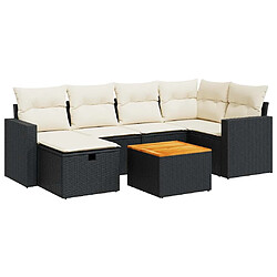 vidaXL Salon de jardin 7 pcs avec coussins noir résine tressée