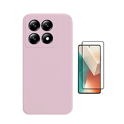 Kit De Film En Verre Trempé À Coque Complète 5D + Coque En Silicone Liquide Phonecare Pour Xiaomi 14T Pro - Rose