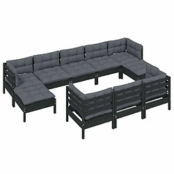 Avis Maison Chic Salon de jardin 10 pcs + coussins - Mobilier/Meubles de jardin - Table et chaises d'extérieur Noir Bois de pin solide -MN51463