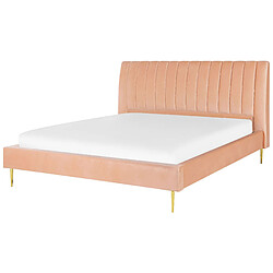 Beliani Lit double en velours rose pêche 180 x 200 cm MARVILLE