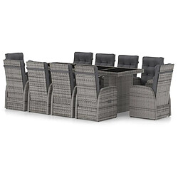 Maison Chic Mobilier à dîner 11 pcs de jardin avec coussins - Ensemble table et chaises d'extérieur - Salon/Mobilier de jardin classique Résine tressée Gris -MN80252