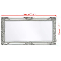 vidaXL Miroir mural style baroque 100x50 cm Argenté pas cher