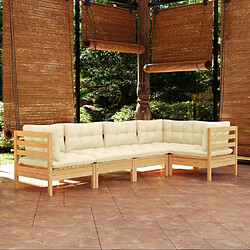 Maison Chic Salon de jardin 5 pcs avec coussins | Ensemble de Table et chaises | Mobilier d'Extérieur crème Bois de pin -GKD89309