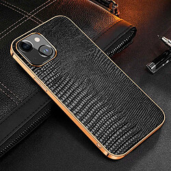 Coque en TPU + cuir véritable texture lézard, électroplaqué, anti-rayures pour votre iPhone 14 Plus - noir