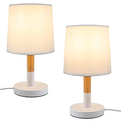 NETTLIFE Lampe de chevet Set de 2 lampes de table Salon - en bois E27 Douille Bedside Lamp Chambre à coucher Blanc