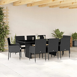 Maison Chic Ensemble à manger d'extérieur 9 pcs avec coussins,Salon de jardin noir résine tressée -GKD335981