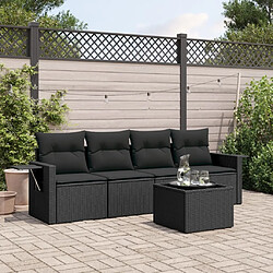 Maison Chic Salon de jardin 5 pcs avec coussins | Ensemble de Table et chaises | Mobilier d'Extérieur noir résine tressée -GKD27113