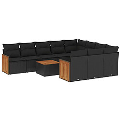 vidaXL Salon de jardin 11 pcs avec coussins noir résine tressée