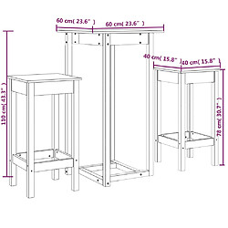 vidaXL Ensemble de bar 3 pcs Blanc Bois de pin massif pas cher