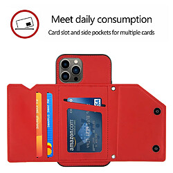 Coque en TPU + PU avec béquille, bandoulière et porte-cartes rouge pour votre Apple iPhone 13 Pro 6.1 pouces