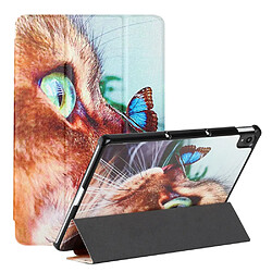 Etui en PU texture de soie avec support chat et papillon pour votre Lenovo Tab P11/Pad