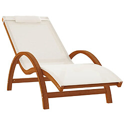 Maison Chic Chaise longue avec coussin | Bain de soleil Relax | Transat blanc textilène/bois massif peuplier -GKD92986