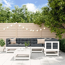 Maison Chic Salon de jardin 6 pcs + coussins - Mobilier/Meubles de jardin - Table et chaises d'extérieur blanc bois massif -MN44989