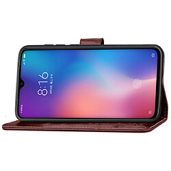 Wewoo Housse Coque Étui en cuir Motif fleurs pressées Lucky Clover pour Xiaomi Mi 9avec porte-cartes et porte-cartesporte-monnaie et dragonne Marron pas cher