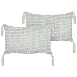 Beliani Lot de 2 coussins HAKONE 45 x 25 cm Géométrique Vert menthe