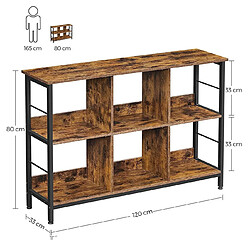 Helloshop26 Bibliothèque 6 compartiments meuble de rangement ouvert étagère livres horizontale pour bureau salon chambre 120 x 33 x 80 cm style industriel marron rustique et noir 12_0001469