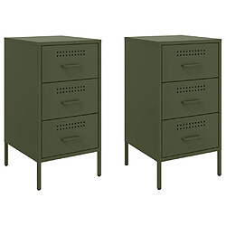 vidaXL Tables de chevet 2 pcs vert olive 36x39x68 cm acier