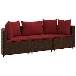 vidaXL Salon de jardin avec coussins 3 pcs marron résine tressée