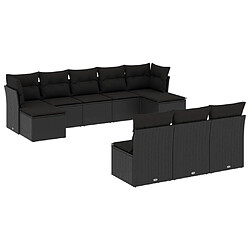 vidaXL Salon de jardin 10 pcs avec coussins noir résine tressée