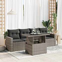 vidaXL Salon de jardin 5 pcs avec coussins gris résine tressée