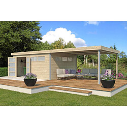 Gardenas Chalet en bois profil aluminium contemporain avec extension 34 m² Avec gouttière.