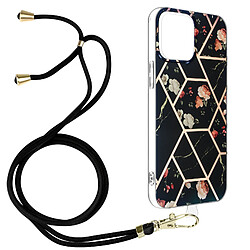 Avizar Coque Apple iPhone 13 Mini Motif géométrique avec Cordon Amovible noir