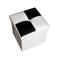 Mobili Rebecca Pouffe Coffre de Rangement Noir Blanc Faux Cuir Moderne 30x30x30