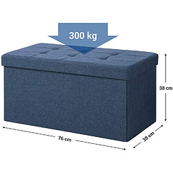 Helloshop26 Banc de rangement coffre avec couvercle grand pouf pliable chambre entrée gain d'espace volume de 80 litres charge max de 300 kg rembourrage bleu foncé 12_0000232