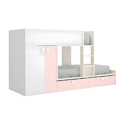 Avis Vente-Unique Lits Superposés 2 x 90 x 190 cm - Armoire intégrée - Blanc, naturel et rose - JUANITO