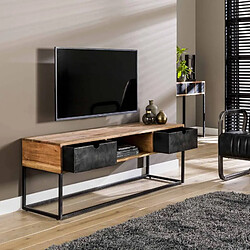 Acheter L'Héritier Du Temps Meuble TV Catch Hinsk 2 Tiroirs 1 Niche Console de Salon en Bois d'Acacia et Métal 40x50x140cm