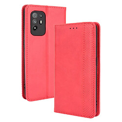 Etui en PU Attraction magnétique de style vintage avec support rouge pour votre Oppo A94 5G/Reno5 Z/F19 Pro+ 5G