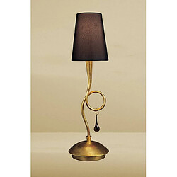 Luminaire Center Lampe de Table Paola 1 Ampoule E14, doré peint avec Abat jour noir & verre ambré goutelettes