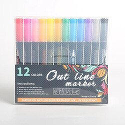 Outline Metallic Marker Pens 12 Couleurs Double Line Paint Permanent Marker Pen pas cher