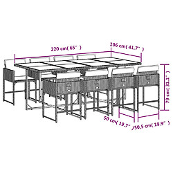 Acheter vidaXL Ensemble à manger de jardin et coussins 9 pcs marron poly rotin