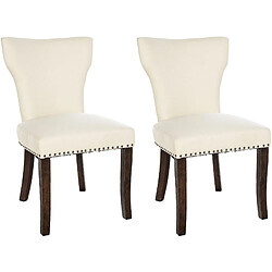 Decoshop26 Lot de 2 chaises de salle à manger boutons décoratifs en tissu crème et pieds en bois marron foncé 10_0001589