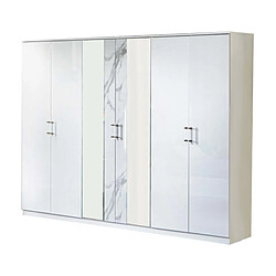 Dansmamaison Armoire 6 portes Blanc/Marbre blanc - DAIMANA