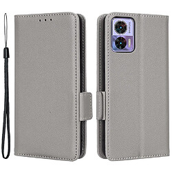 Etui en PU texture litchi, fermoir magnétique double, anti-chocs avec support pour votre Motorola Edge 30 Neo 5G - gris