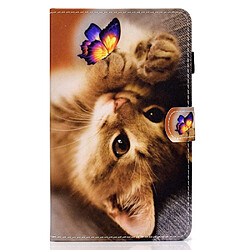 Etui en PU magnétique avec porte-cartes et porte-stylet chat et papillon pour votre Samsung Galaxy Tab A8 (2021) SM-X200/SM-X205